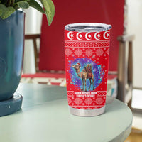 Tunisia Christmas Tumbler Cup with Desert Camel Crescent Snowflake Pattern and National Emblem - Wonder Print Shop