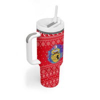 Tunisia Christmas Tumbler With Handle with Desert Camel Crescent Snowflake Pattern and National Emblem - Wonder Print Shop