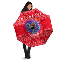 Tunisia Christmas Umbrella with Desert Camel Crescent Snowflake Pattern and National Emblem - Wonder Print Shop