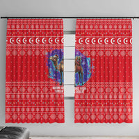 Tunisia Christmas Window Curtain with Desert Camel Crescent Snowflake Pattern and National Emblem - Wonder Print Shop