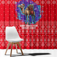 Tunisia Christmas Window Curtain with Desert Camel Crescent Snowflake Pattern and National Emblem - Wonder Print Shop