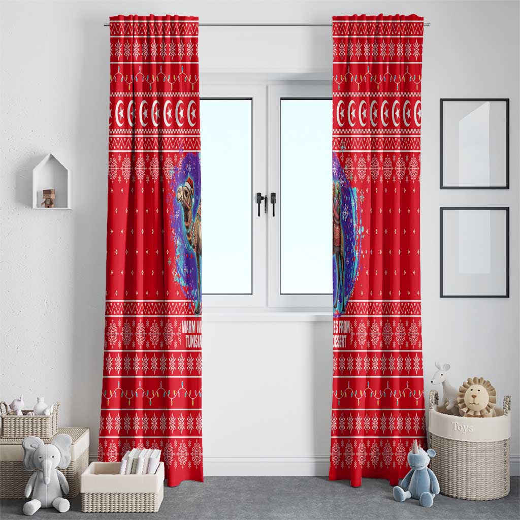Tunisia Christmas Window Curtain with Desert Camel Crescent Snowflake Pattern and National Emblem - Wonder Print Shop