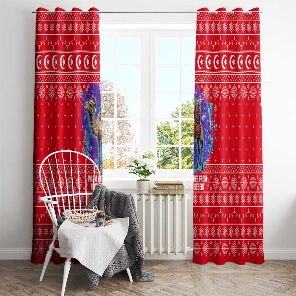 Tunisia Christmas Window Curtain with Desert Camel Crescent Snowflake Pattern and National Emblem - Wonder Print Shop
