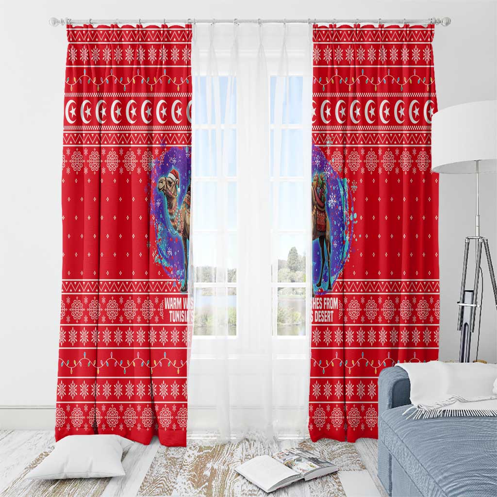 Tunisia Christmas Window Curtain with Desert Camel Crescent Snowflake Pattern and National Emblem - Wonder Print Shop