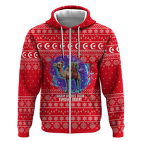 Tunisia Christmas Zip Hoodie with Desert Camel Crescent Snowflake Pattern and National Emblem - Wonder Print Shop