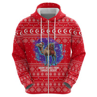 Tunisia Christmas Zip Hoodie with Desert Camel Crescent Snowflake Pattern and National Emblem - Wonder Print Shop