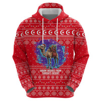 Tunisia Christmas Zip Hoodie with Desert Camel Crescent Snowflake Pattern and National Emblem - Wonder Print Shop