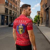 Tunisia Christmas Zipper Polo Shirt with Desert Camel Crescent Snowflake Pattern and National Emblem - Wonder Print Shop