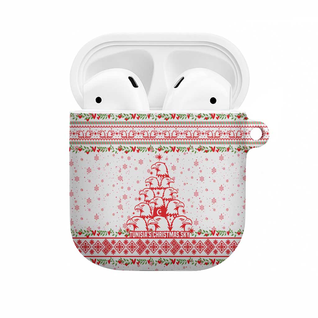 Tunisia Christmas AirPods Case with Red Falcon Tree White Snowflake Pattern and Festive Borders - Wonder Print Shop