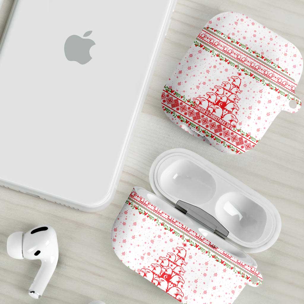 Tunisia Christmas AirPods Case with Red Falcon Tree White Snowflake Pattern and Festive Borders - Wonder Print Shop