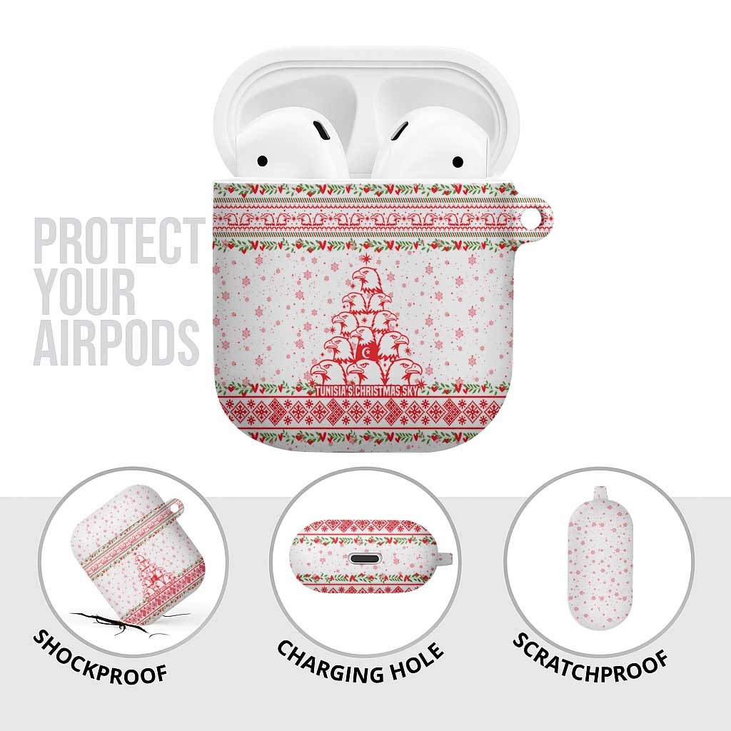 Tunisia Christmas AirPods Case with Red Falcon Tree White Snowflake Pattern and Festive Borders - Wonder Print Shop