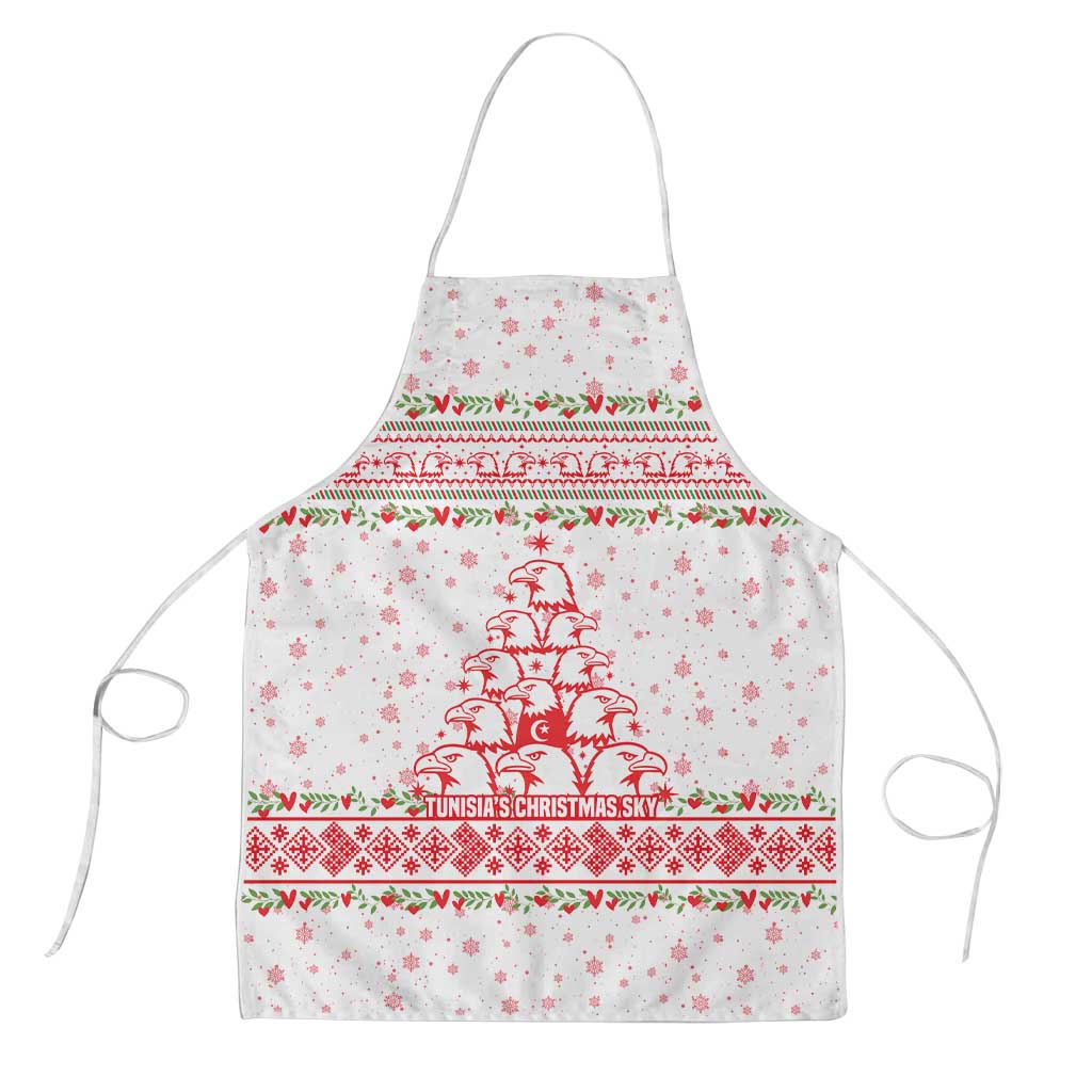 Tunisia Christmas Apron with Red Falcon Tree White Snowflake Pattern and Festive Borders - Wonder Print Shop