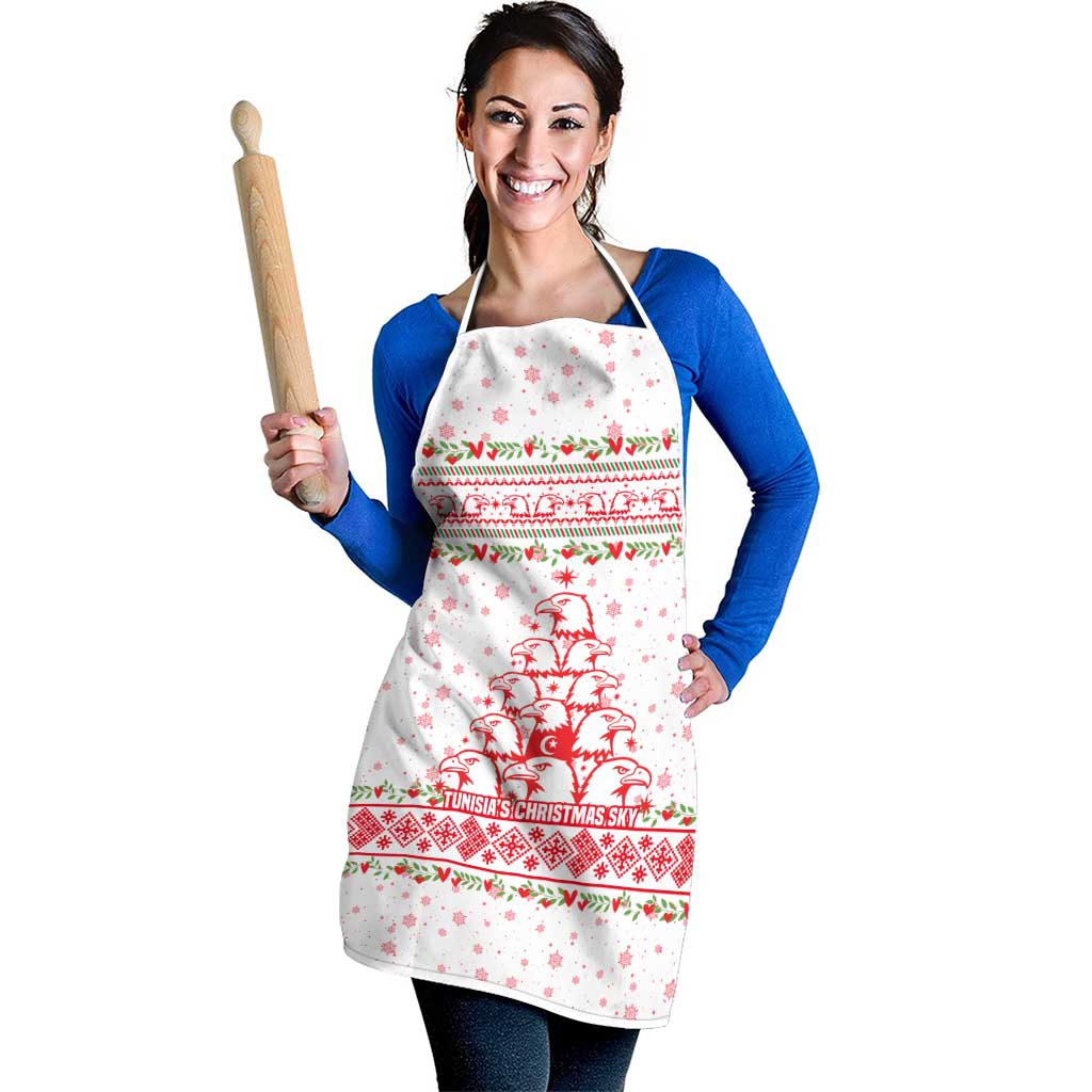 Tunisia Christmas Apron with Red Falcon Tree White Snowflake Pattern and Festive Borders - Wonder Print Shop