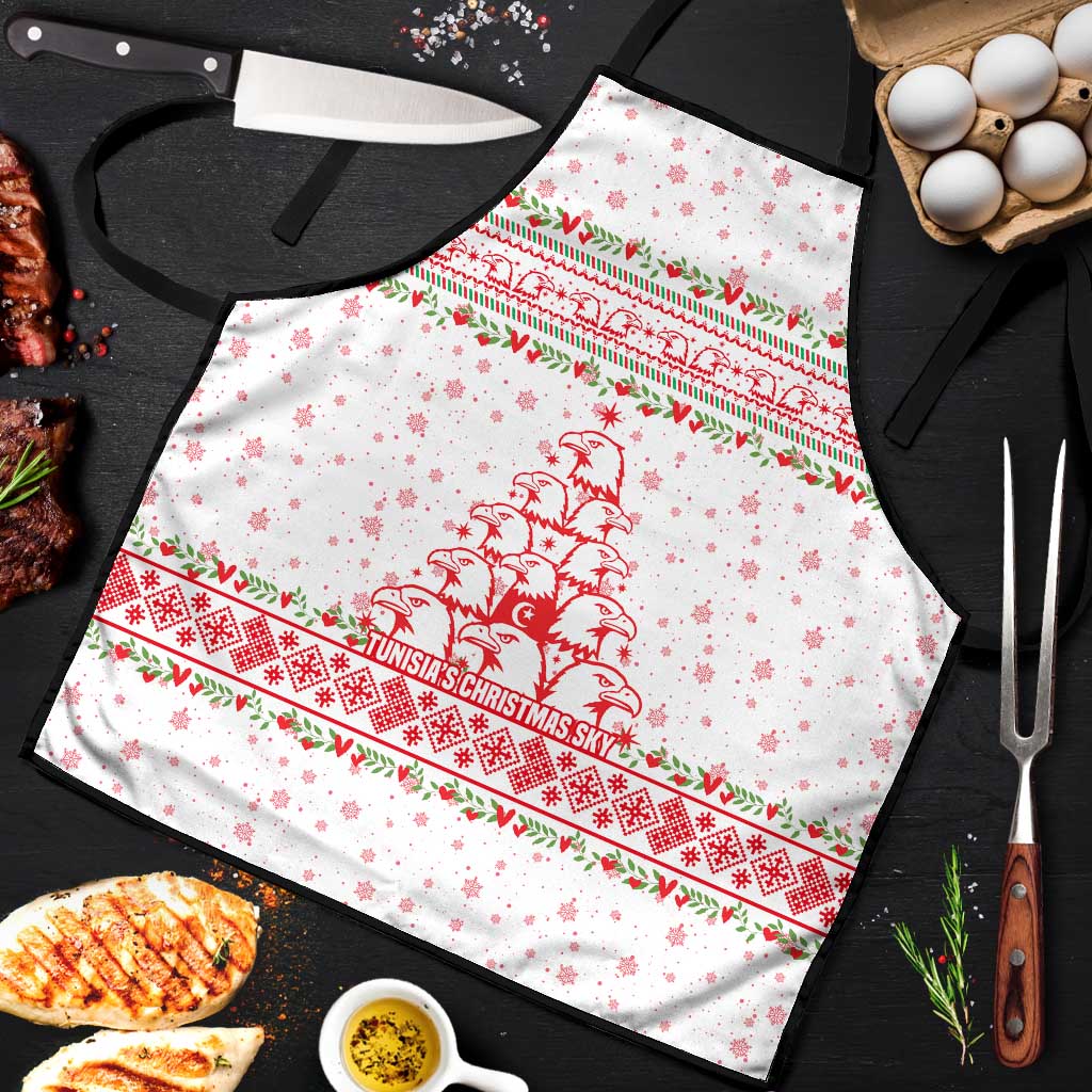 Tunisia Christmas Apron with Red Falcon Tree White Snowflake Pattern and Festive Borders - Wonder Print Shop