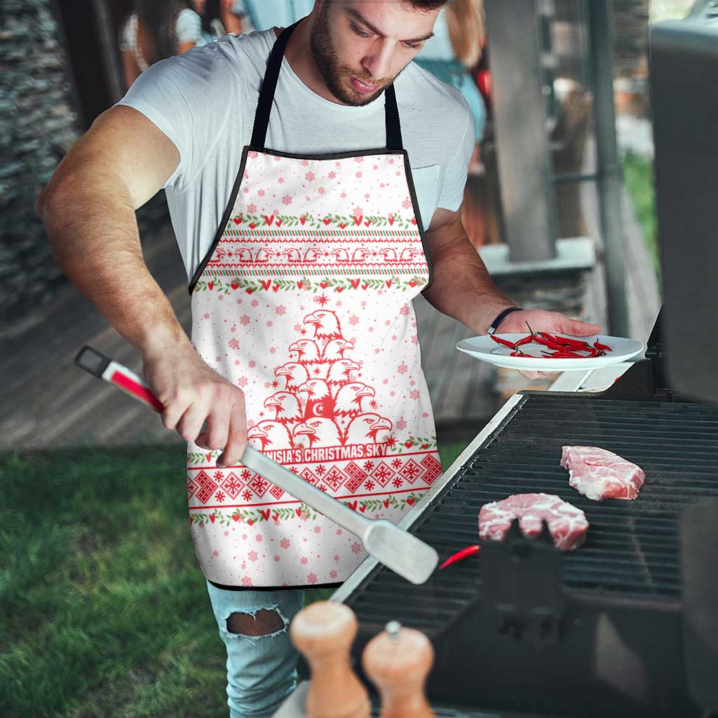 Tunisia Christmas Apron with Red Falcon Tree White Snowflake Pattern and Festive Borders - Wonder Print Shop