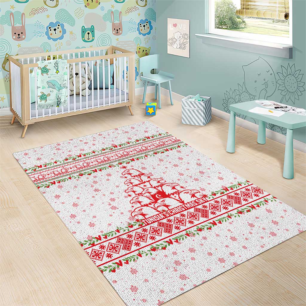 Tunisia Christmas Area Rug with Red Falcon Tree White Snowflake Pattern and Festive Borders - Wonder Print Shop