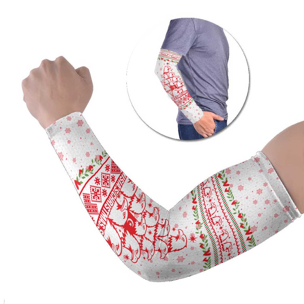 Tunisia Christmas Arm Sleeves with Red Falcon Tree White Snowflake Pattern and Festive Borders - Wonder Print Shop