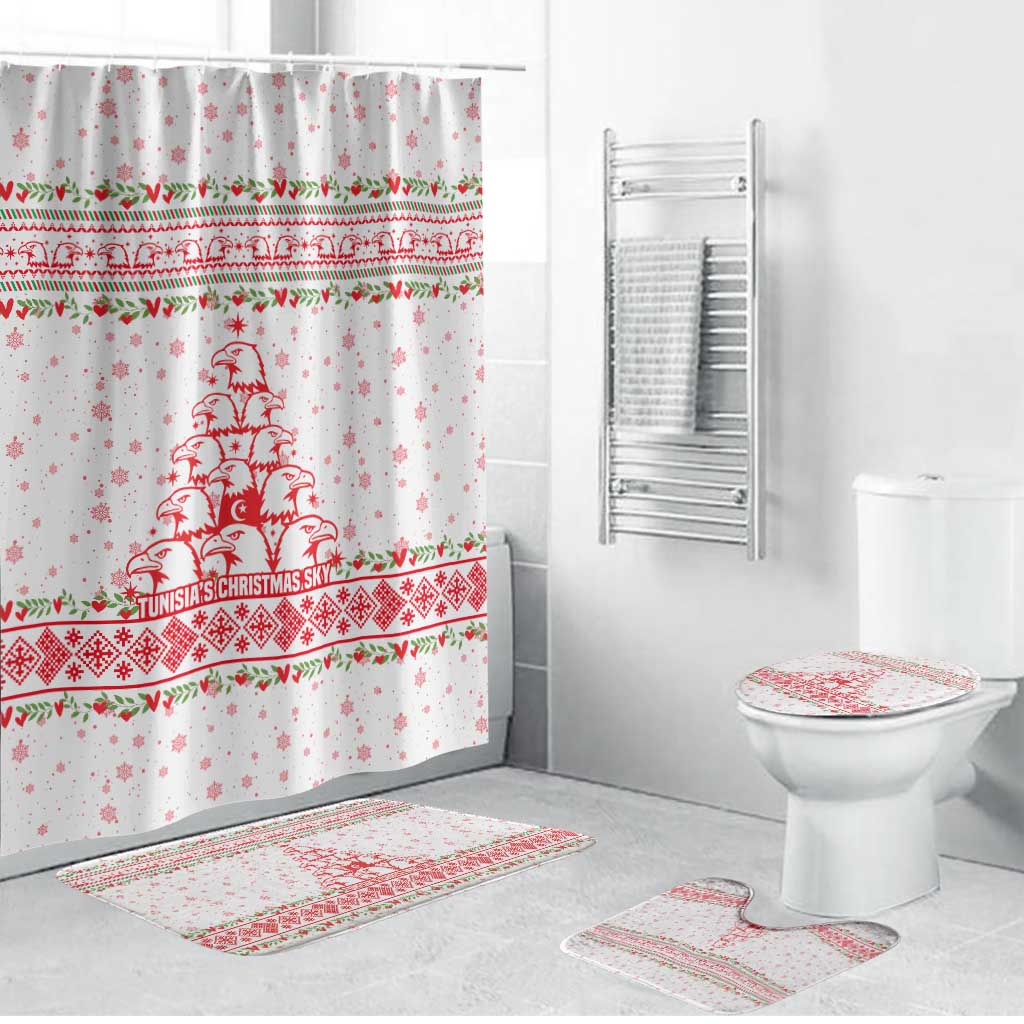 Tunisia Christmas Bathroom Set with Red Falcon Tree White Snowflake Pattern and Festive Borders - Wonder Print Shop