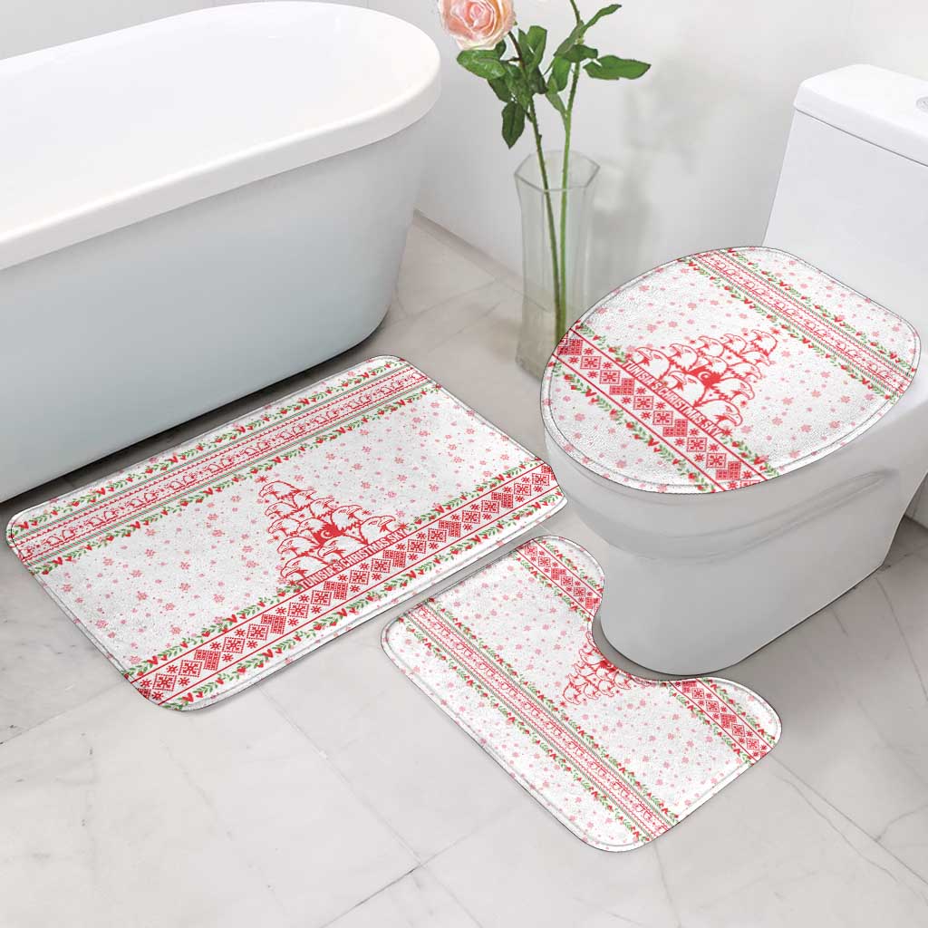 Tunisia Christmas Bathroom Set with Red Falcon Tree White Snowflake Pattern and Festive Borders - Wonder Print Shop
