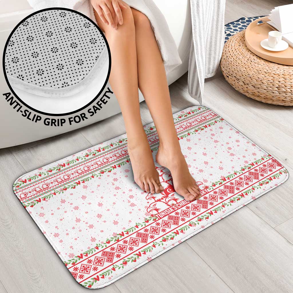 Tunisia Christmas Bathroom Set with Red Falcon Tree White Snowflake Pattern and Festive Borders - Wonder Print Shop