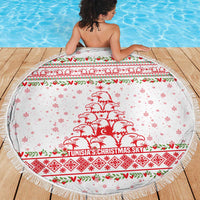 Tunisia Christmas Beach Blanket with Red Falcon Tree White Snowflake Pattern and Festive Borders - Wonder Print Shop