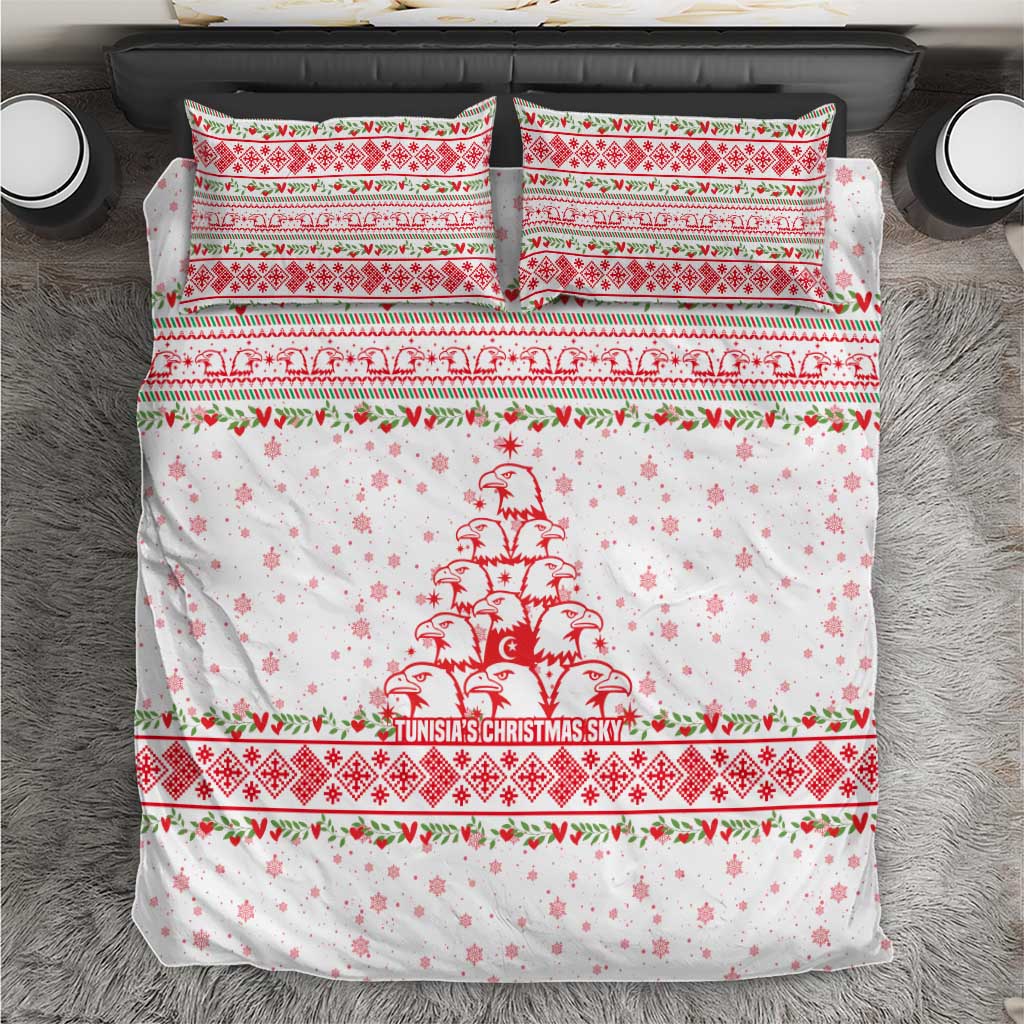 Tunisia Christmas Bedding Set with Red Falcon Tree White Snowflake Pattern and Festive Borders - Wonder Print Shop