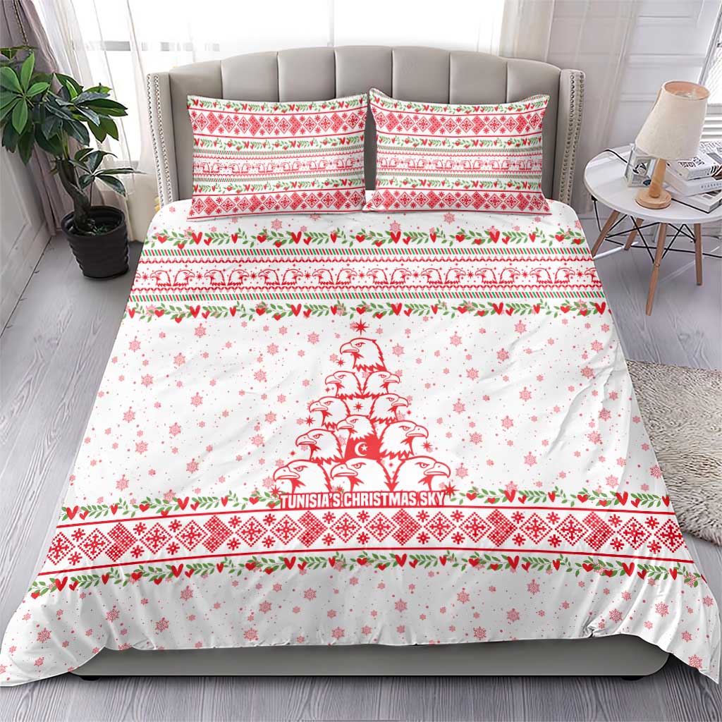 Tunisia Christmas Bedding Set with Red Falcon Tree White Snowflake Pattern and Festive Borders - Wonder Print Shop