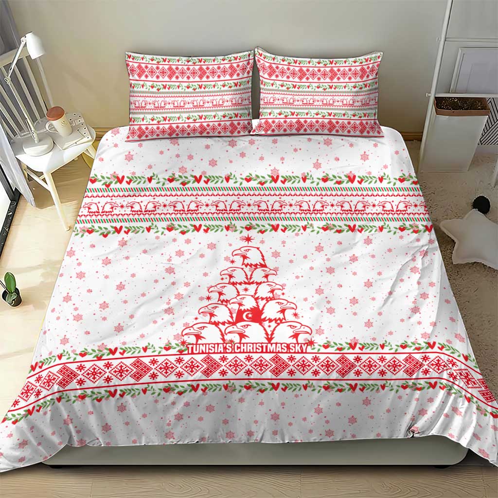 Tunisia Christmas Bedding Set with Red Falcon Tree White Snowflake Pattern and Festive Borders - Wonder Print Shop