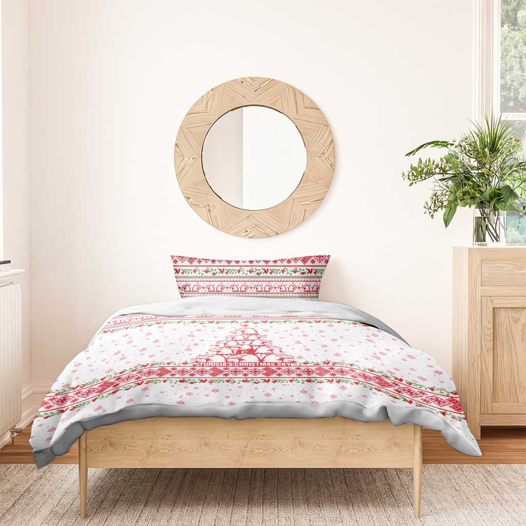 Tunisia Christmas Bedding Set with Red Falcon Tree White Snowflake Pattern and Festive Borders - Wonder Print Shop
