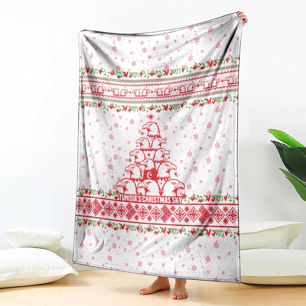 Tunisia Christmas Blanket with Red Falcon Tree White Snowflake Pattern and Festive Borders - Wonder Print Shop