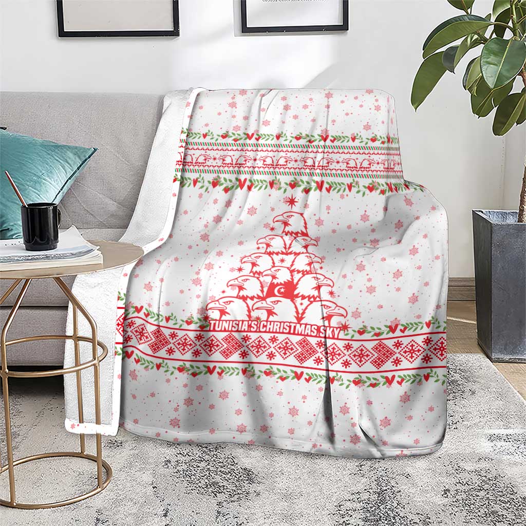 Tunisia Christmas Blanket with Red Falcon Tree White Snowflake Pattern and Festive Borders - Wonder Print Shop