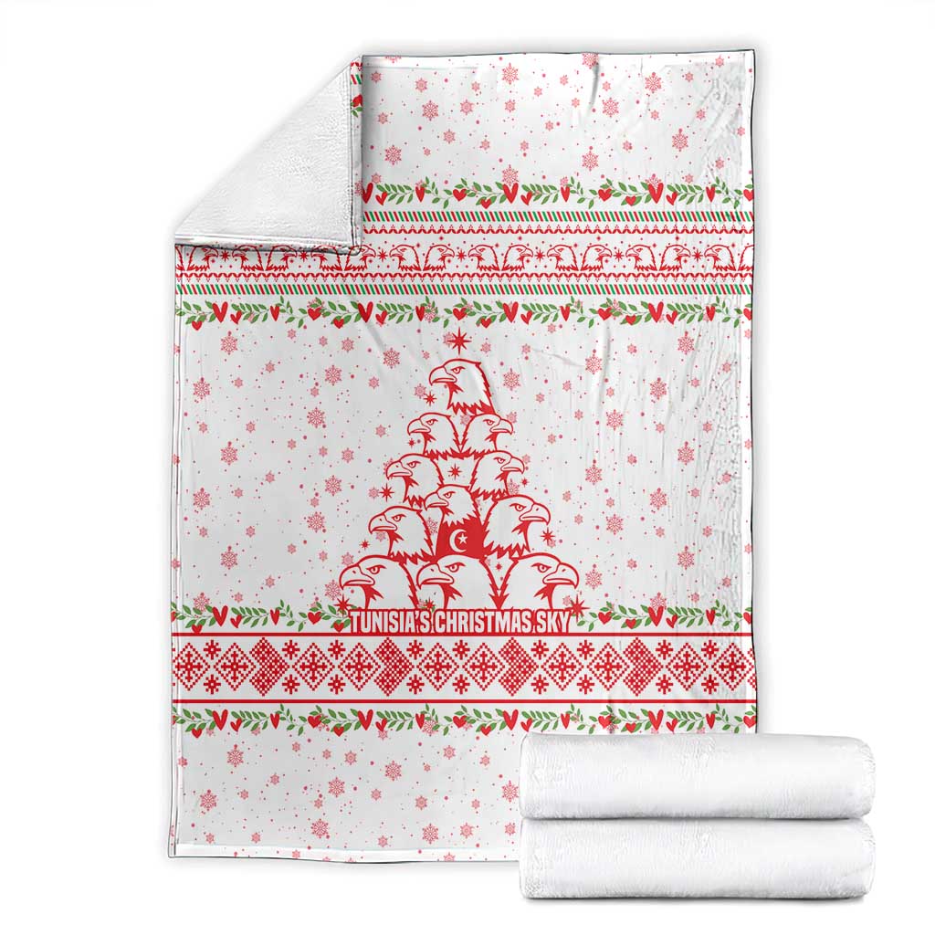 Tunisia Christmas Blanket with Red Falcon Tree White Snowflake Pattern and Festive Borders - Wonder Print Shop