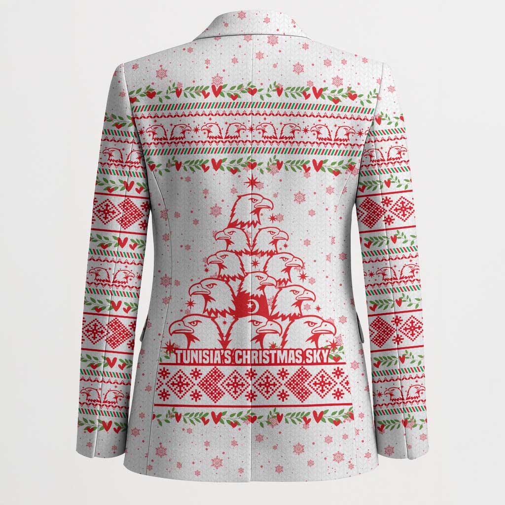 Tunisia Christmas Blazer with Red Falcon Tree White Snowflake Pattern and Festive Borders - Wonder Print Shop
