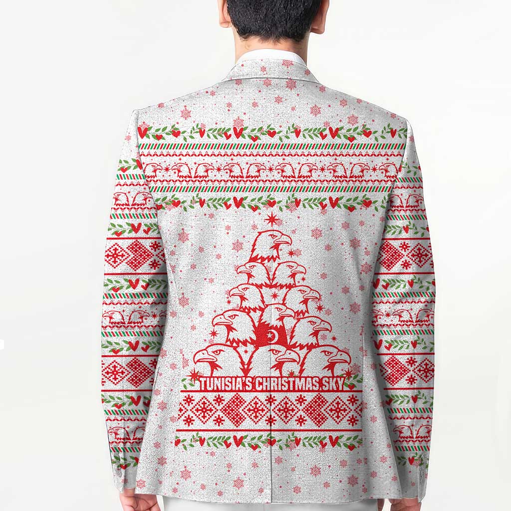 Tunisia Christmas Blazer with Red Falcon Tree White Snowflake Pattern and Festive Borders - Wonder Print Shop