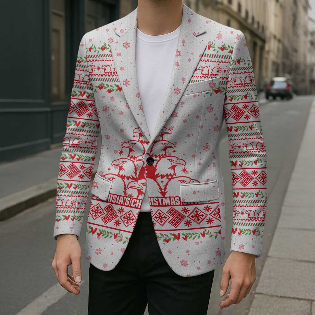 Tunisia Christmas Blazer with Red Falcon Tree White Snowflake Pattern and Festive Borders - Wonder Print Shop