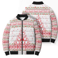 Tunisia Christmas Bomber Puffer Jacket with Red Falcon Tree White Snowflake Pattern and Festive Borders - Wonder Print Shop