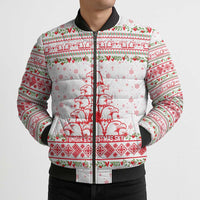 Tunisia Christmas Bomber Puffer Jacket with Red Falcon Tree White Snowflake Pattern and Festive Borders - Wonder Print Shop