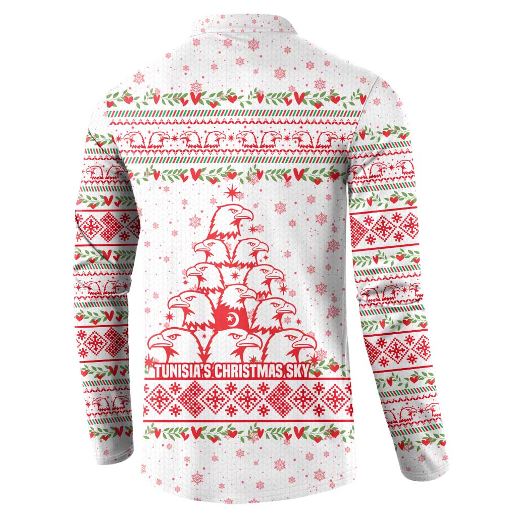 Tunisia Christmas Button Sweatshirt with Red Falcon Tree White Snowflake Pattern and Festive Borders - Wonder Print Shop