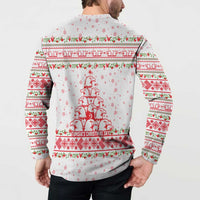 Tunisia Christmas Button Sweatshirt with Red Falcon Tree White Snowflake Pattern and Festive Borders - Wonder Print Shop