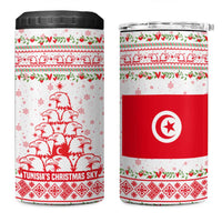 Tunisia Christmas 4 in 1 Can Cooler Tumbler with Red Falcon Tree White Snowflake Pattern and Festive Borders - Wonder Print Shop
