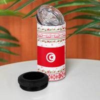 Tunisia Christmas 4 in 1 Can Cooler Tumbler with Red Falcon Tree White Snowflake Pattern and Festive Borders - Wonder Print Shop