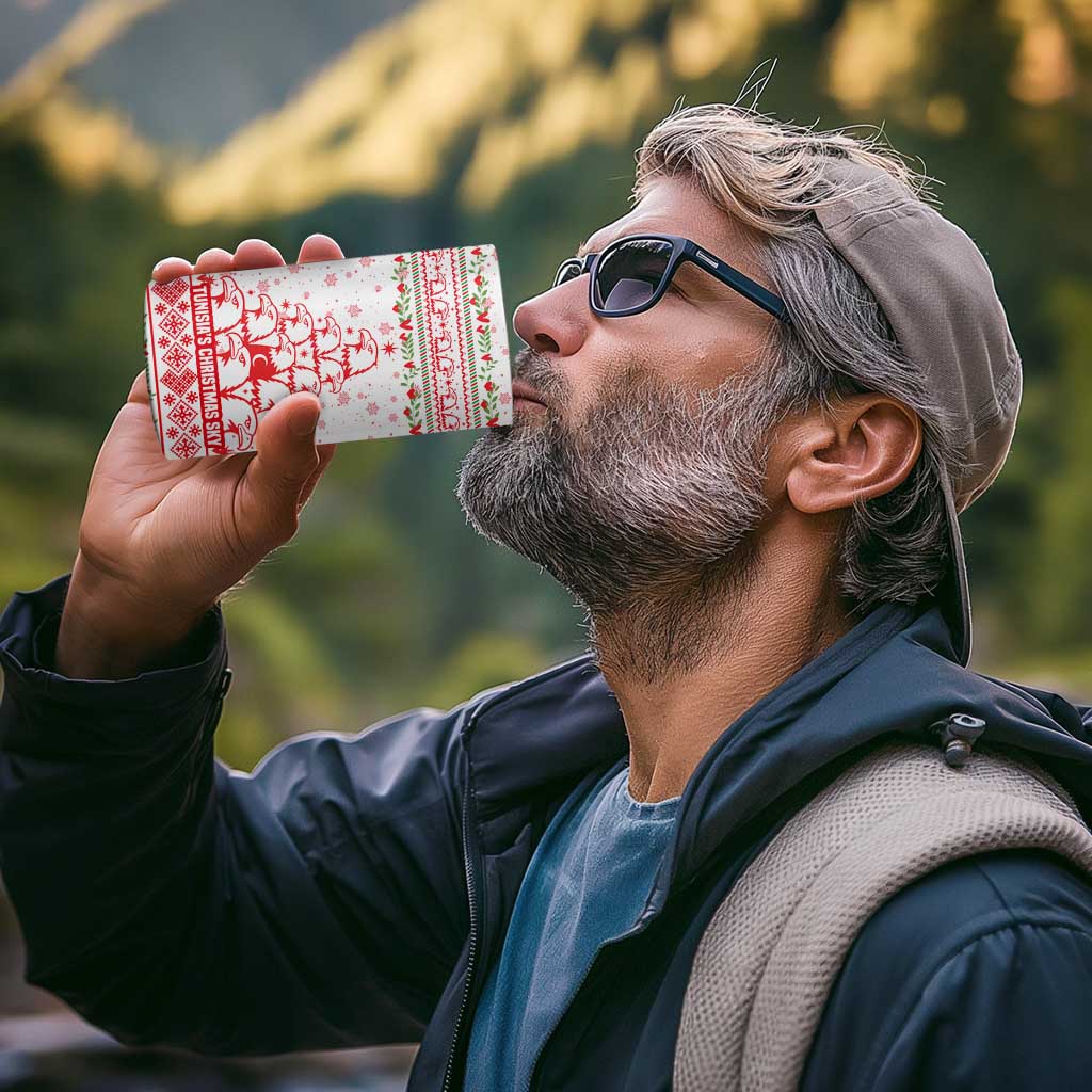 Tunisia Christmas 4 in 1 Can Cooler Tumbler with Red Falcon Tree White Snowflake Pattern and Festive Borders - Wonder Print Shop