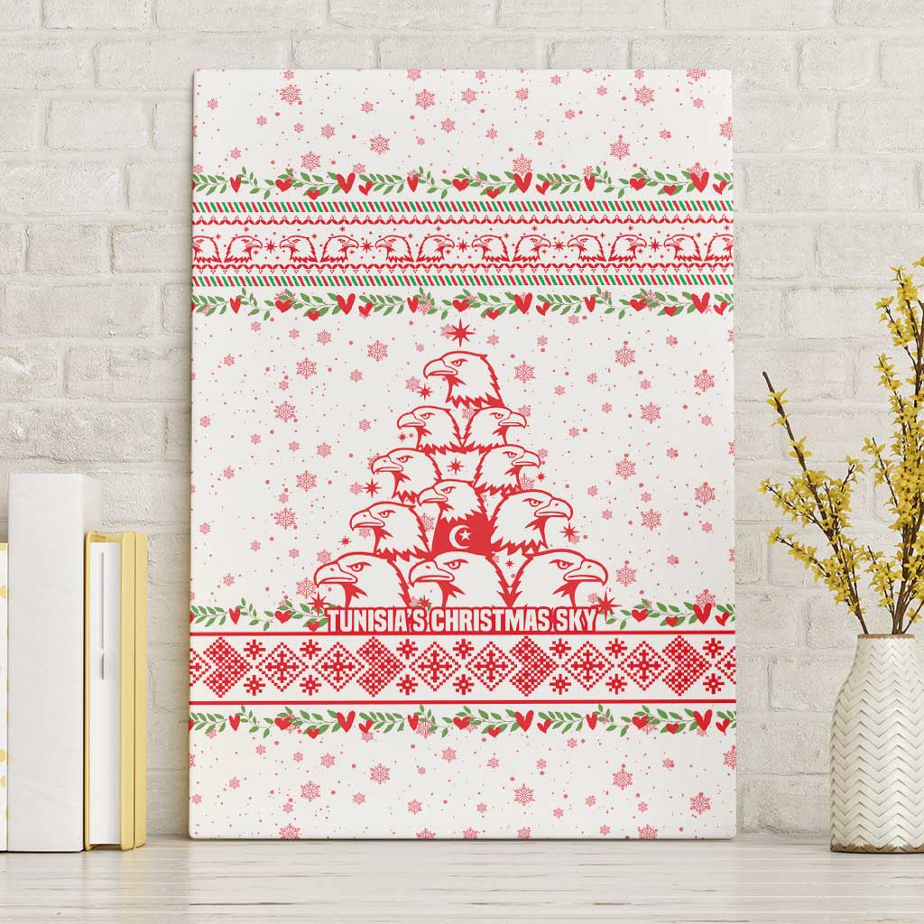 Tunisia Christmas Canvas Wall Art with Red Falcon Tree White Snowflake Pattern and Festive Borders - Wonder Print Shop