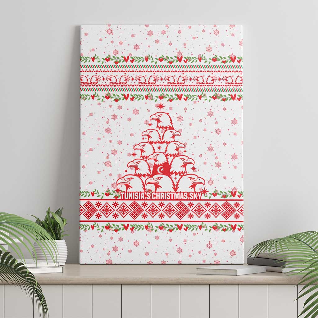 Tunisia Christmas Canvas Wall Art with Red Falcon Tree White Snowflake Pattern and Festive Borders - Wonder Print Shop