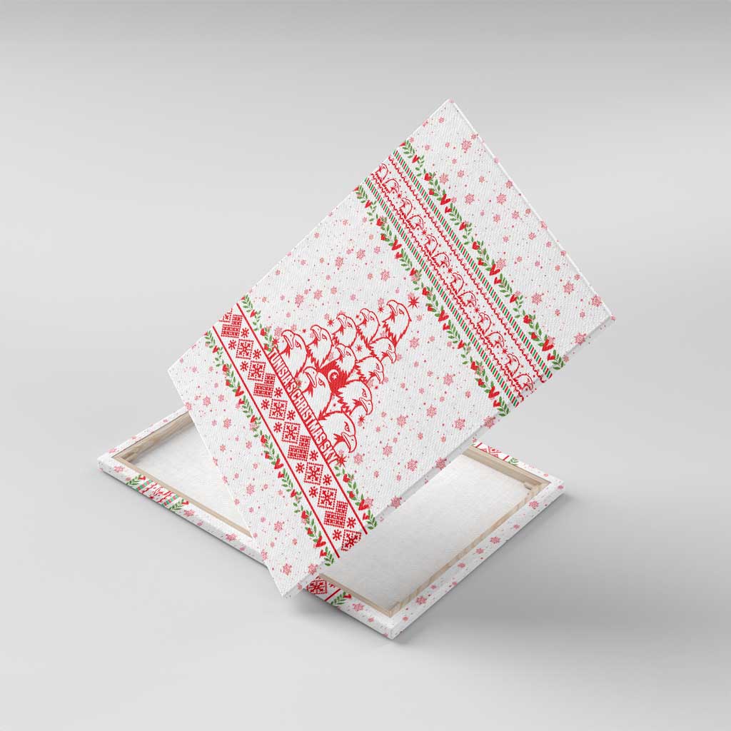 Tunisia Christmas Canvas Wall Art with Red Falcon Tree White Snowflake Pattern and Festive Borders - Wonder Print Shop