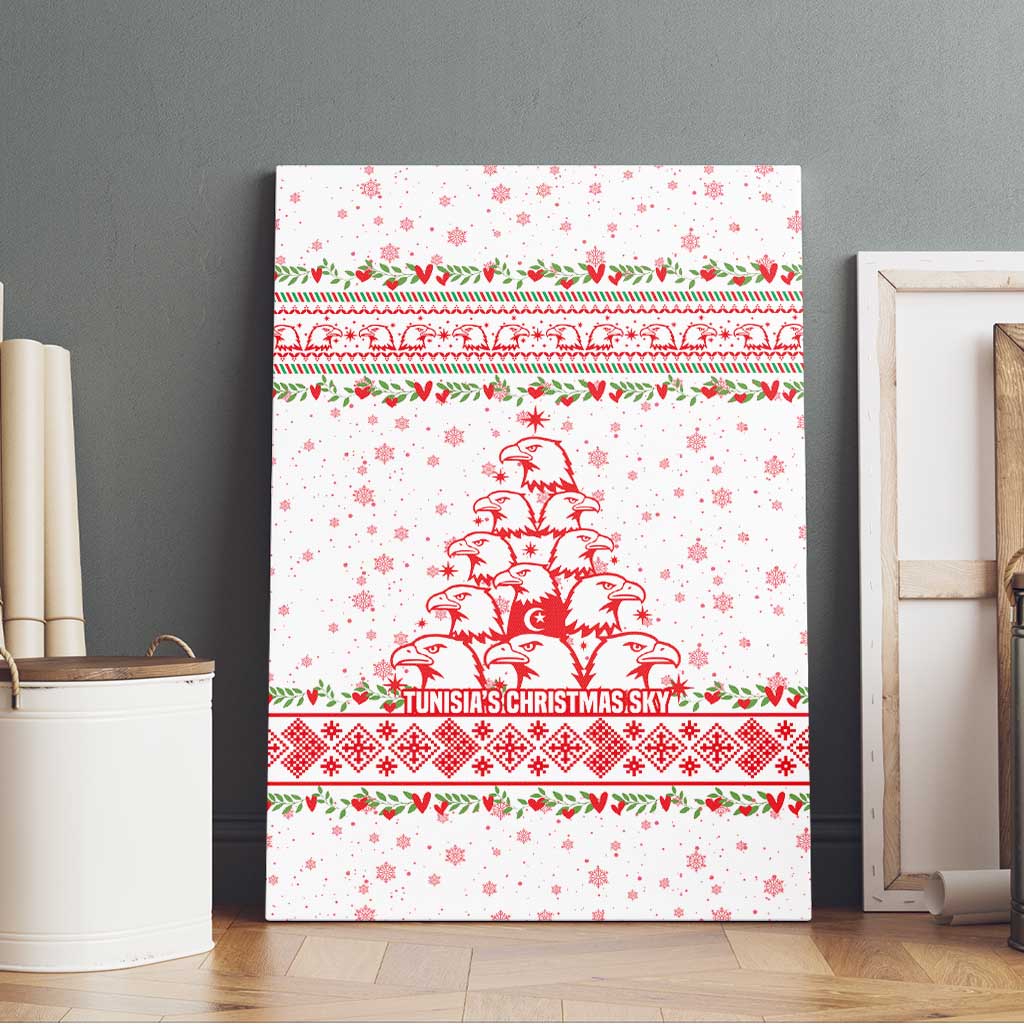 Tunisia Christmas Canvas Wall Art with Red Falcon Tree White Snowflake Pattern and Festive Borders - Wonder Print Shop