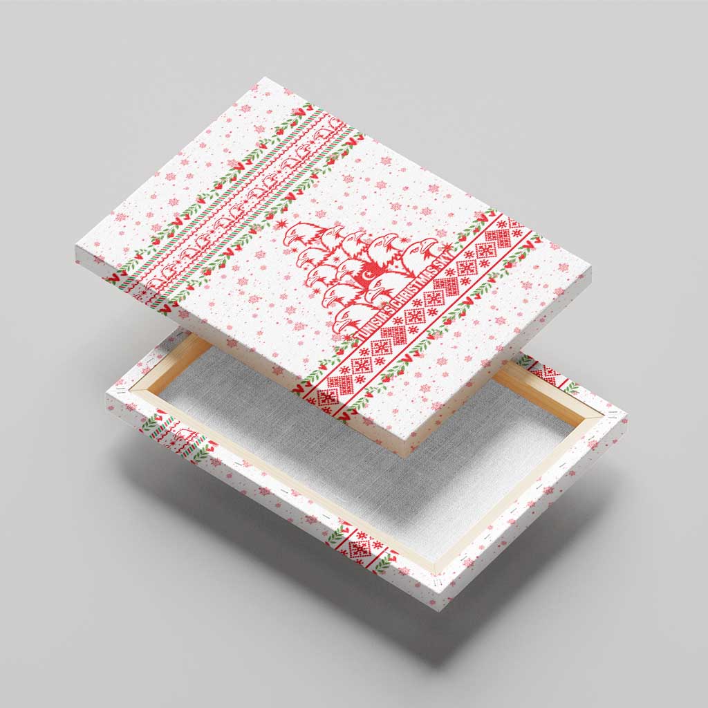 Tunisia Christmas Canvas Wall Art with Red Falcon Tree White Snowflake Pattern and Festive Borders - Wonder Print Shop