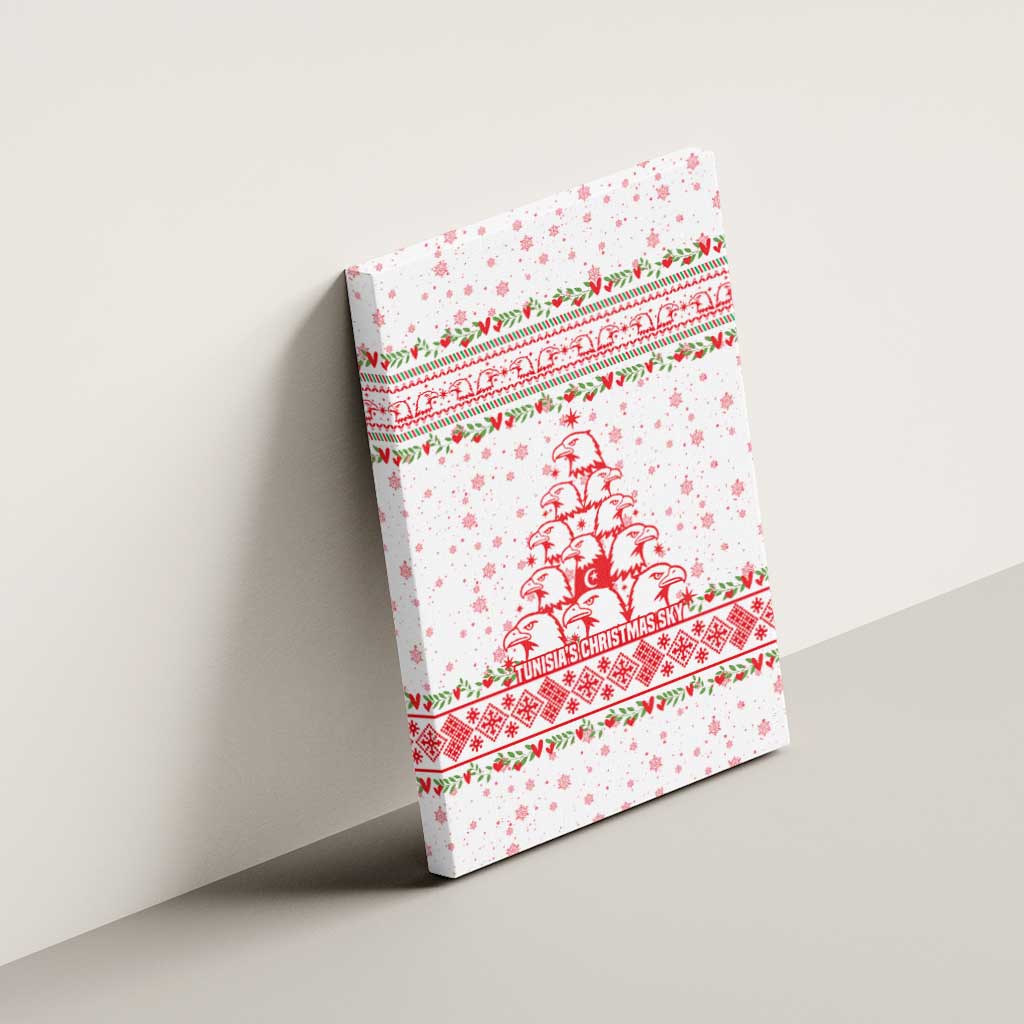 Tunisia Christmas Canvas Wall Art with Red Falcon Tree White Snowflake Pattern and Festive Borders - Wonder Print Shop