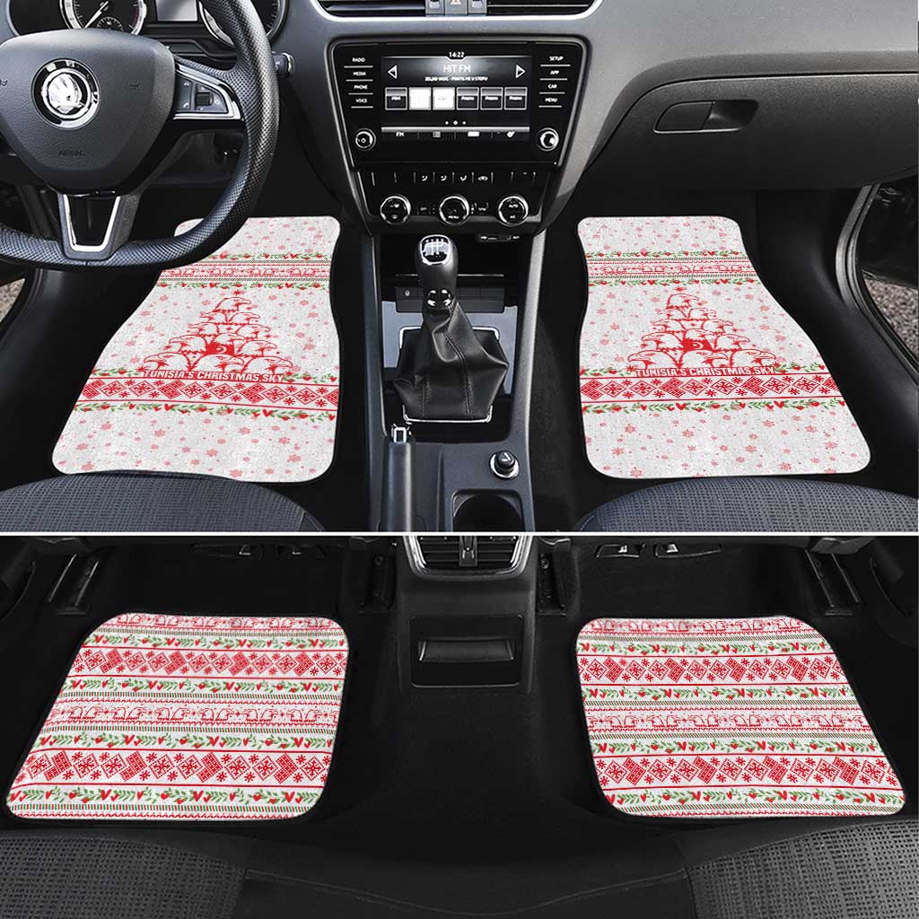 Tunisia Christmas Car Mats with Red Falcon Tree White Snowflake Pattern and Festive Borders - Wonder Print Shop