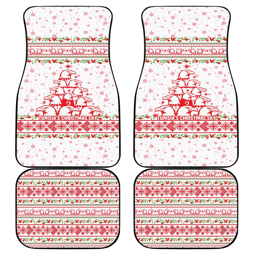 Tunisia Christmas Car Mats with Red Falcon Tree White Snowflake Pattern and Festive Borders - Wonder Print Shop